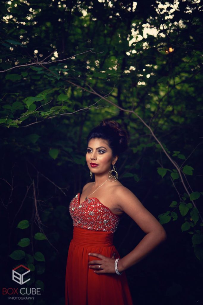 Ashley Prasad – Riti Jain TFP35 Portrait Photographer Edmonton, photos of model in river valley Edmonton wearing red dress