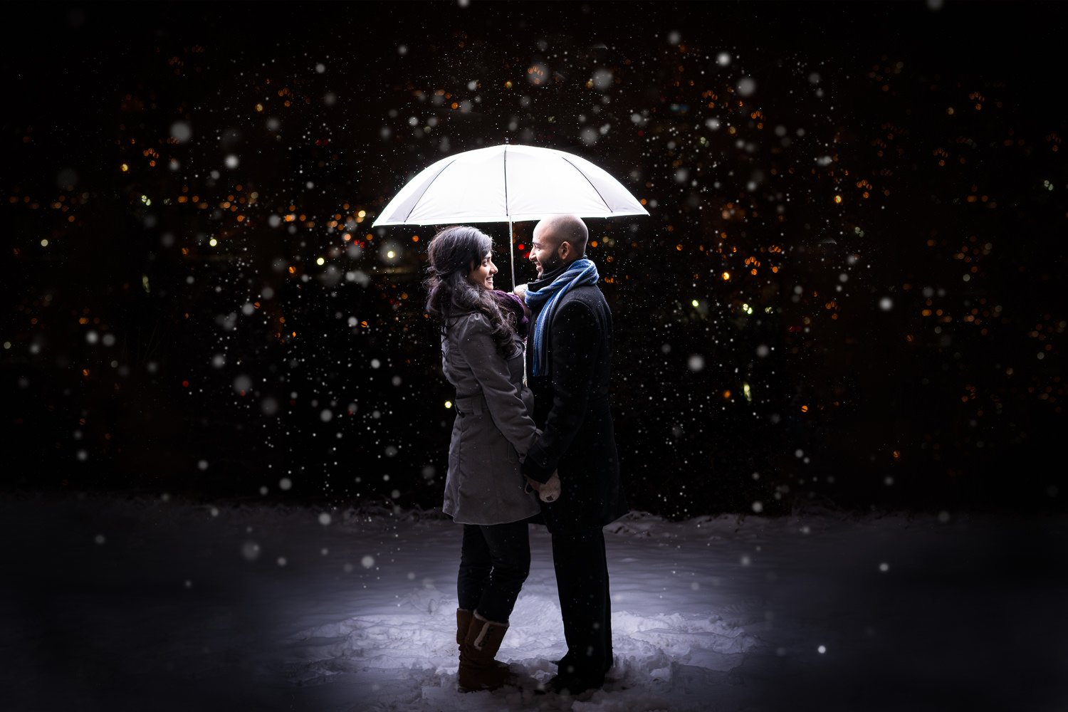 photoshoot in rain with clear umbrella