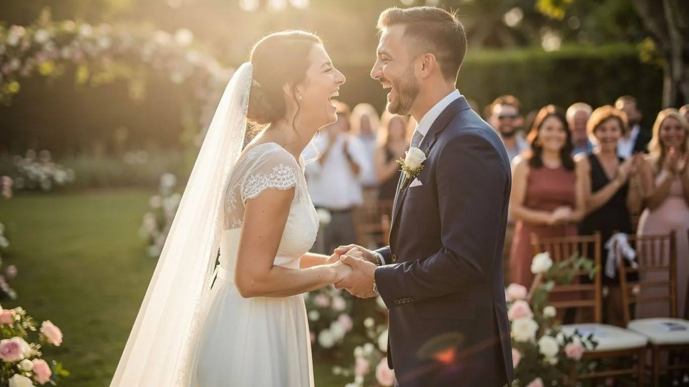 candid photo of a couple at their wedding